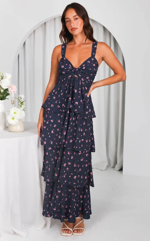 Doorbuster Deal Cherika Maxi Dress - Charcoal Navy Floral