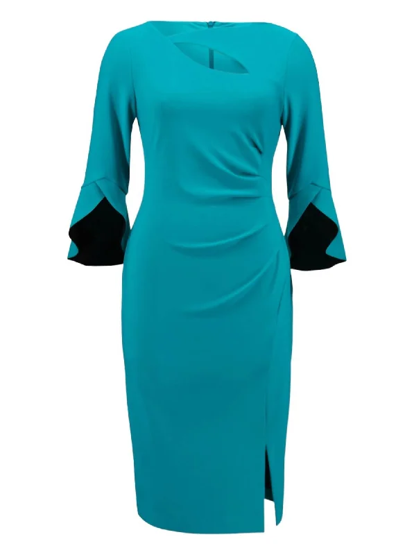 Silky Knit Tulip Sleeves Dress In Green