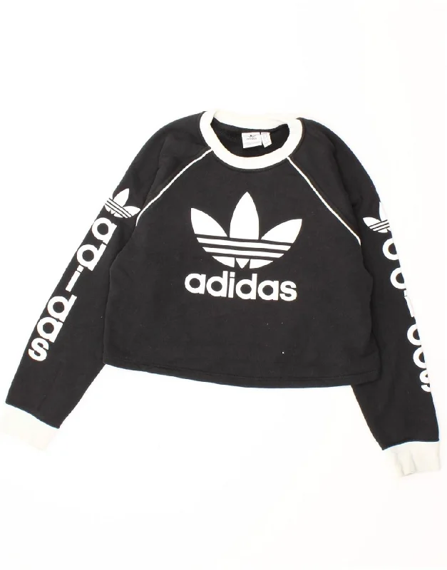 Massive Deals ADIDAS Womens Graphic Sweatshirt Jumper UK 10 Small Black Cotton