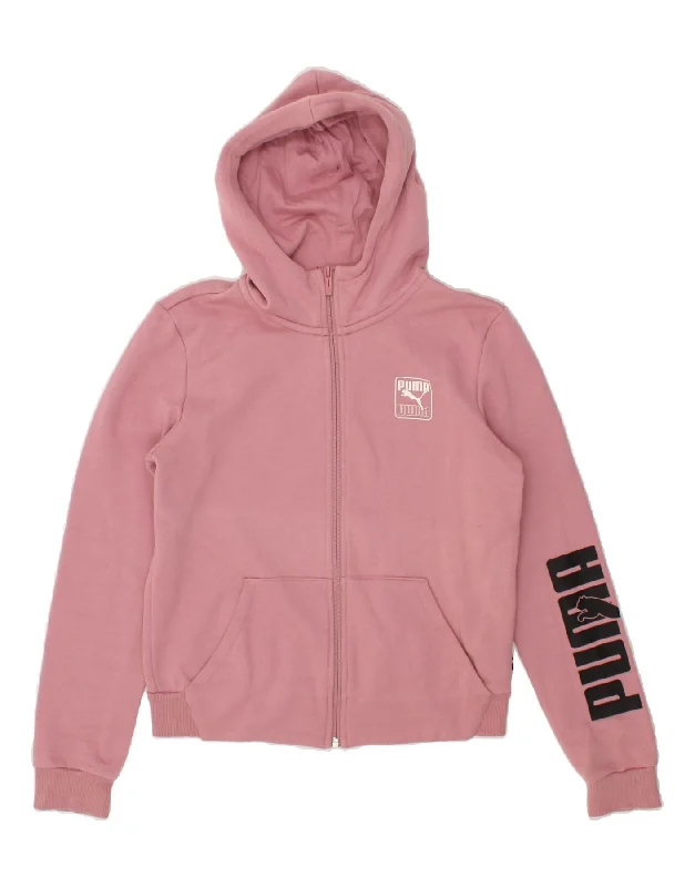 Quick Sale PUMA Womens Graphic Zip Hoodie Sweater UK 14 Medium Pink Cotton