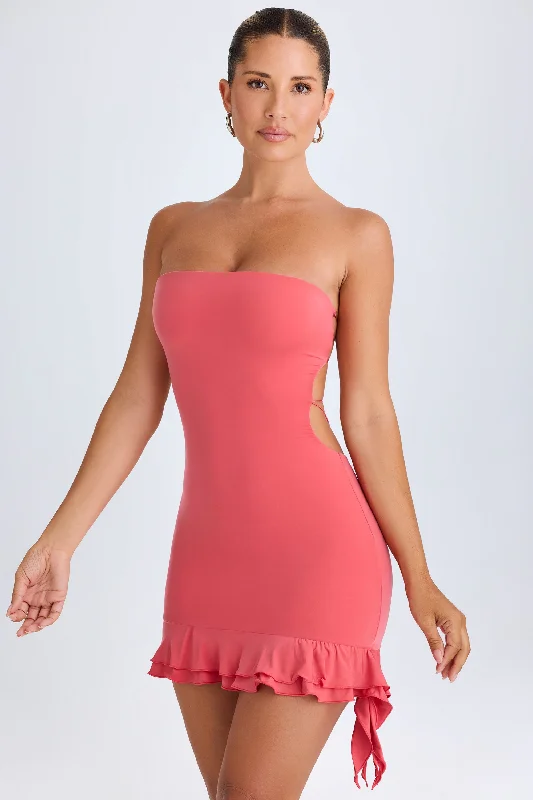 Special Price Ruffle-Trim Cut-Out Bandeau Mini Dress in Coral