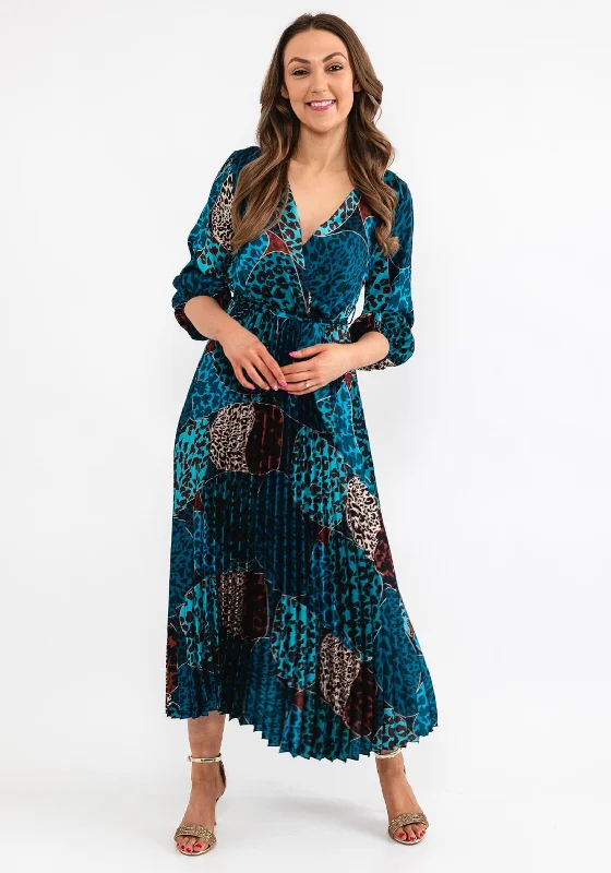 Exclusive Preview Seventy1 One Size Leopard Print Pleat Maxi Dress, Teal
