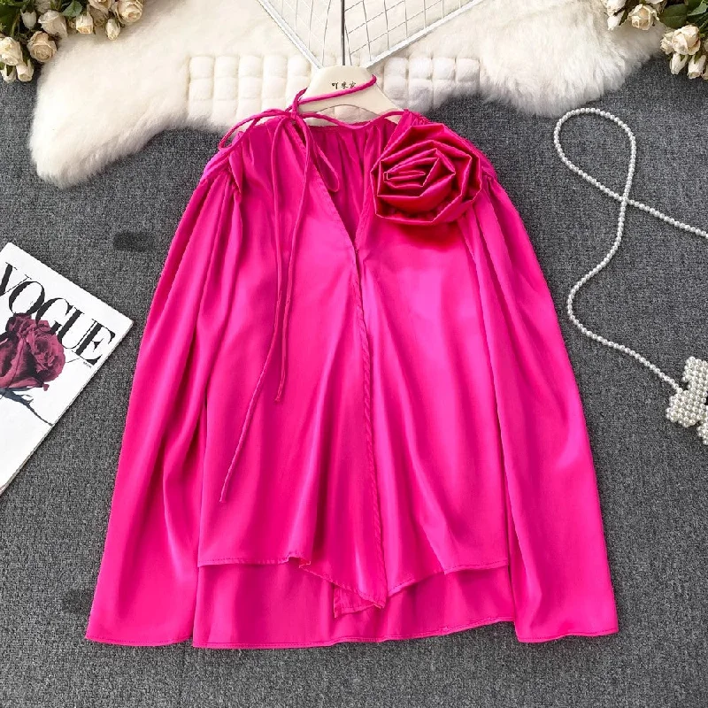 Price Fest new fashion flower V-neck long-sleeved casual shirt top for women      S4166