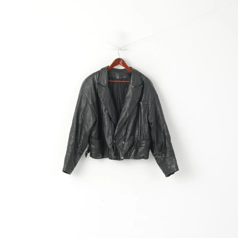 Special Price Stephano Women XL Jacket Black Leather Bomber Padded Western Vintage 90s Top