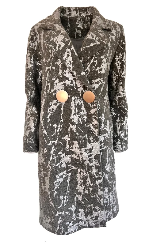 Best Bargains Silver Print Wool Blend Trench Coat