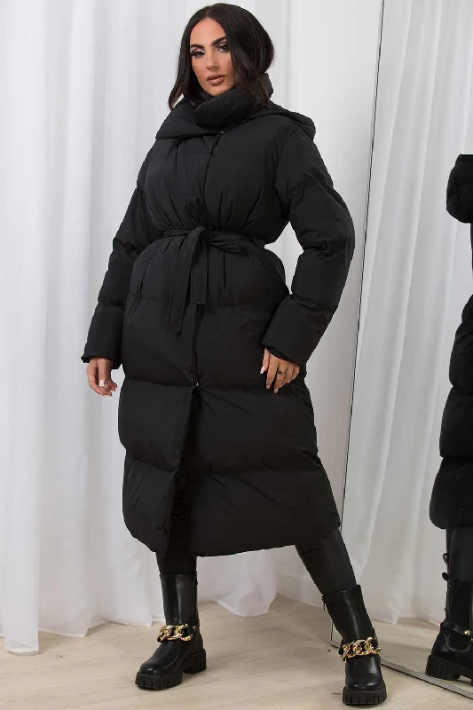 Clearance Items Black Long Duvet Coat With Hood