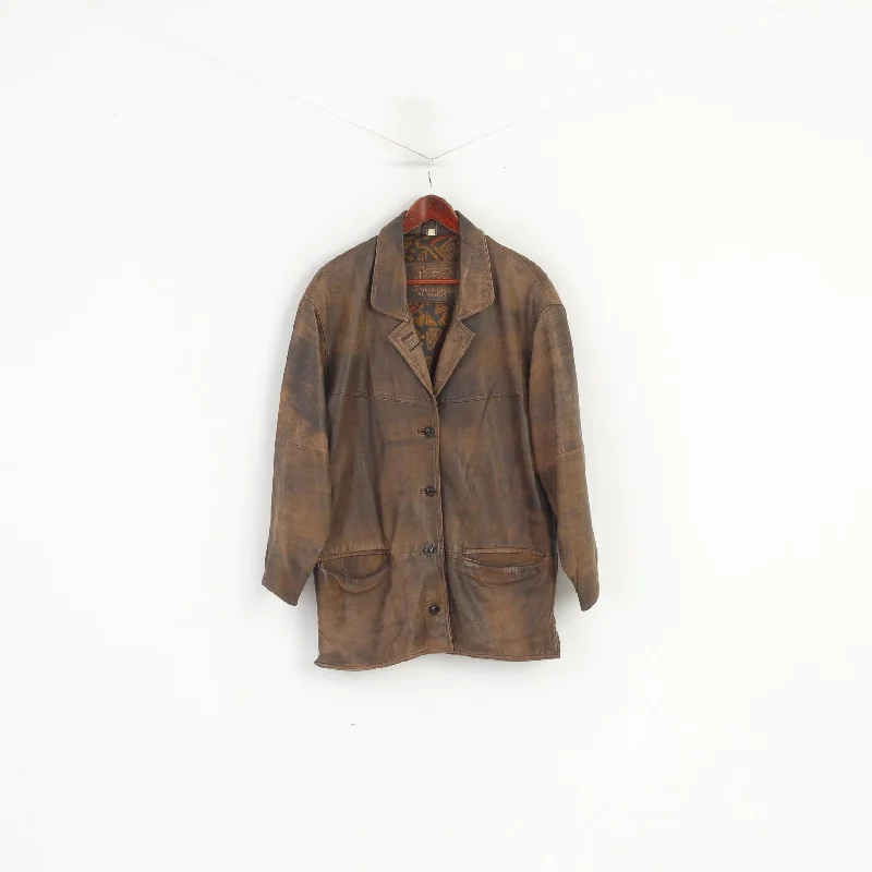 Deal Dash Jazz by Norcon Women 36 M Jacket Brown Leather Vintage Oversize Retro Top
