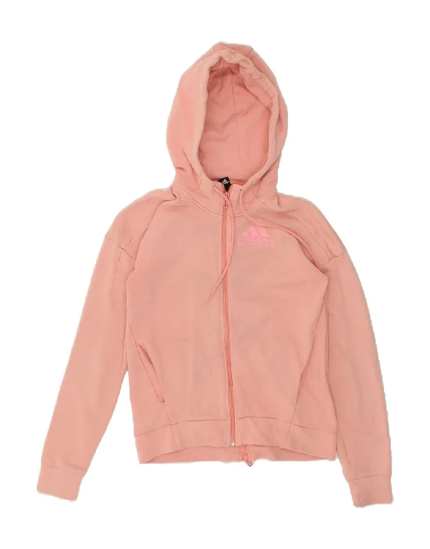 Doorbuster Deal ADIDAS Womens Graphic Zip Hoodie Sweater UK 12 Medium Pink