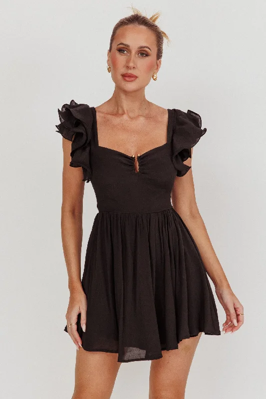 Limited Edition Sunday Dreams Ruffle Strap Mini Dress Black