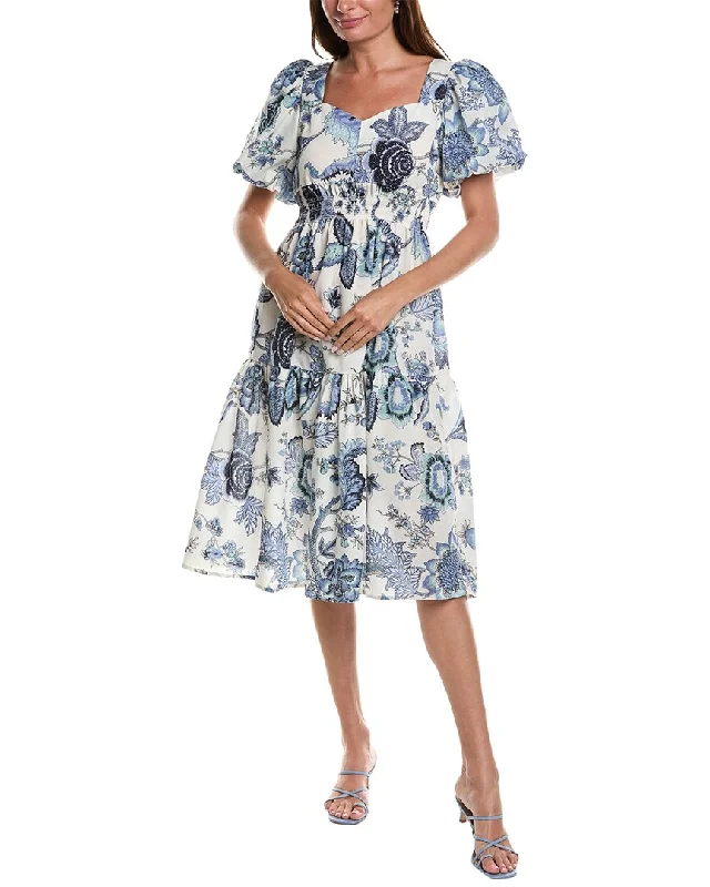 Major Savings JL LUXE Puff Sleeve Midi Dress