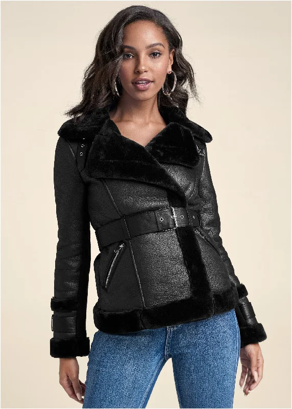 Don't Wait Faux-Leather & Fur Coat - Black