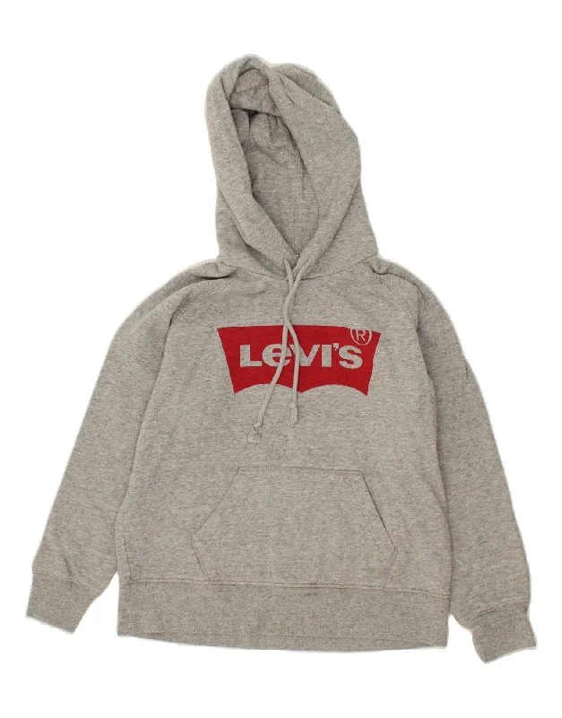 LEVI'S Womens Graphic Hoodie Jumper UK 6 XS Grey Cotton