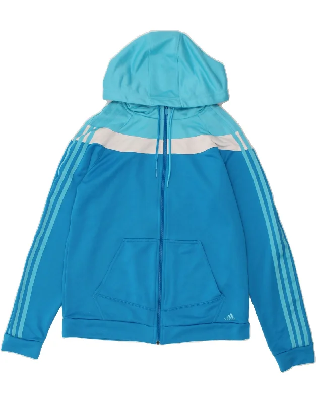 ADIDAS Womens Zip Hoodie Sweater UK 16/18 Large Blue Colourblock Polyester