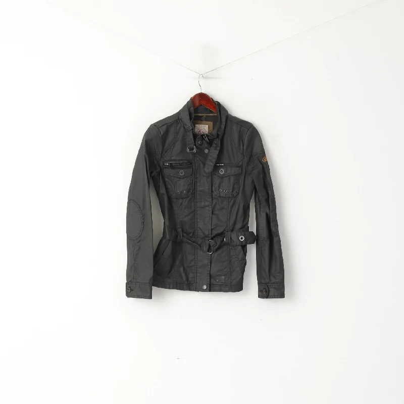 Unbeatable Prices Khujo Women M (S) Jacket Black Wax CottonFull Zipper Shiny Belted Classic Top