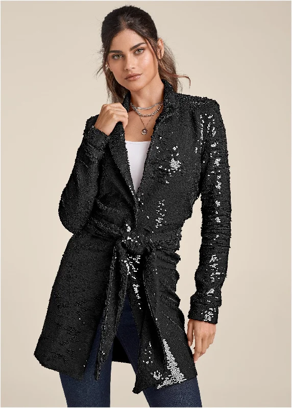 Midnight Madness Allover Sequin Blazer - Black