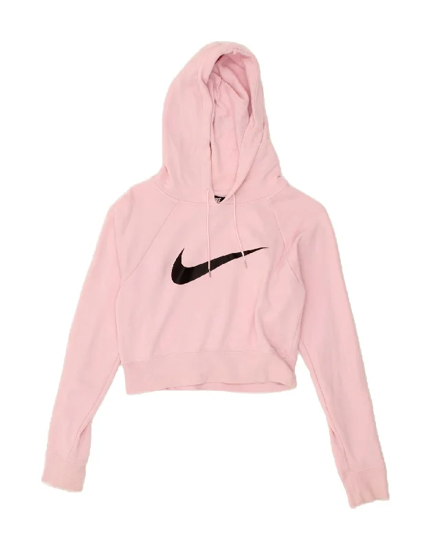 Season Finale Sale NIKE Womens Graphic Crop Hoodie Jumper UK 10 Small Pink Cotton