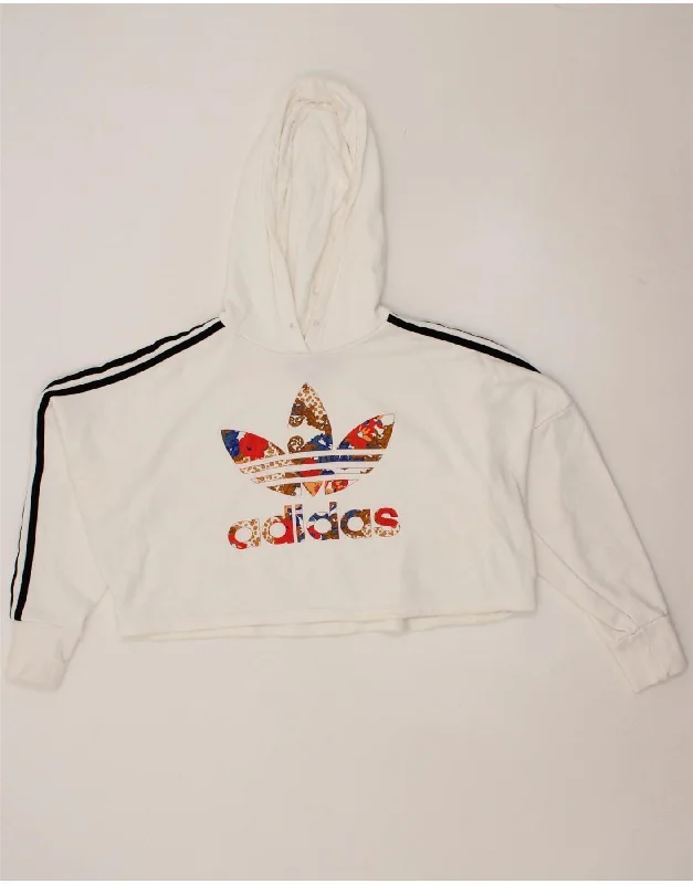 Today’s Deal ADIDAS Womens Oversized Graphic Crop Hoodie Jumper UK 8 Small White Cotton