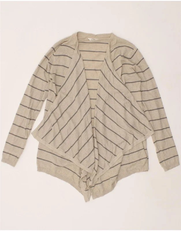 FAT FACE Womens Open Cardigan Sweater UK 10 Small Beige Striped Cotton