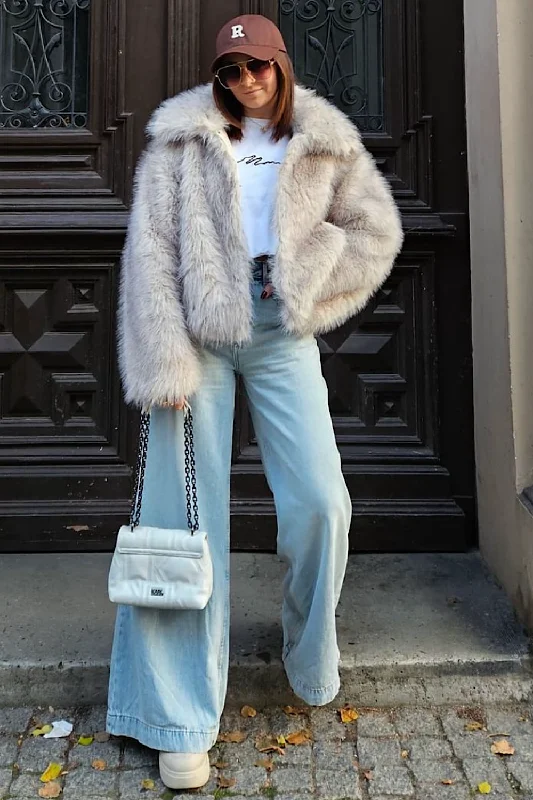 Quick Sale Clara Grey Faux Fur Jacket