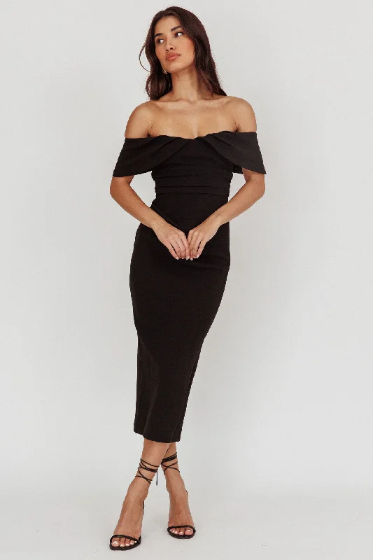 Special Discount Lillianne Off-Shoulder Midi Dress Black
