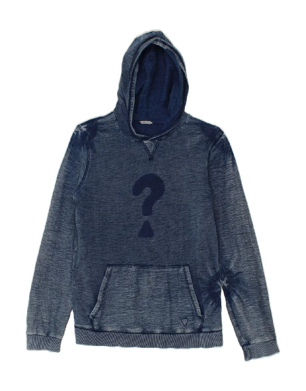 Price Drop Alert GUESS Womens Graphic Hoodie Jumper UK 16 Large Navy Blue Cotton