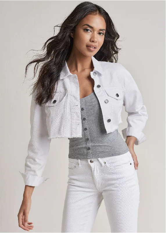 Reduced Prices Cropped Denim Jacket - White Denim