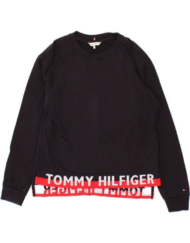 TOMMY HILFIGER Womens Graphic Sweatshirt Jumper UK 14 Medium Navy Blue