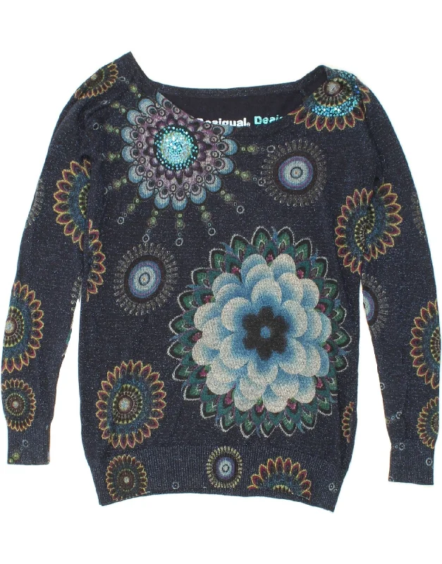 Get It Before It’s Gone DESIGUAL Womens Graphic Boat Neck Jumper Sweater UK 14 Medium Navy Blue Get It Before It’s Gone DESIGUAL Womens Graphic Boat Neck Jumper Sweater UK 14 Medium Navy Blue