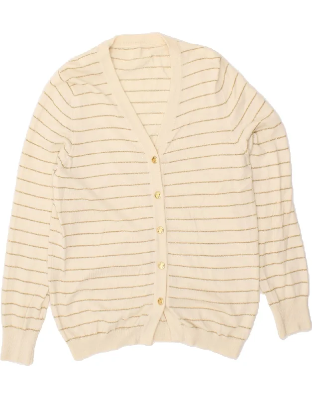 Bargain Bin VINTAGE Womens Cardigan Sweater UK 14 Medium Off White Striped