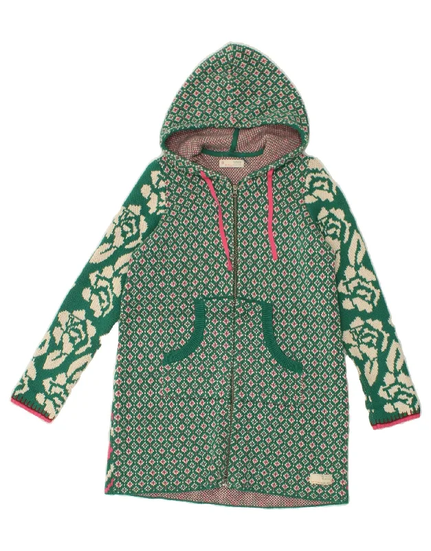 ODD MOLLY Womens Longline Hooded Cardigan Sweater UK 16 Large Green