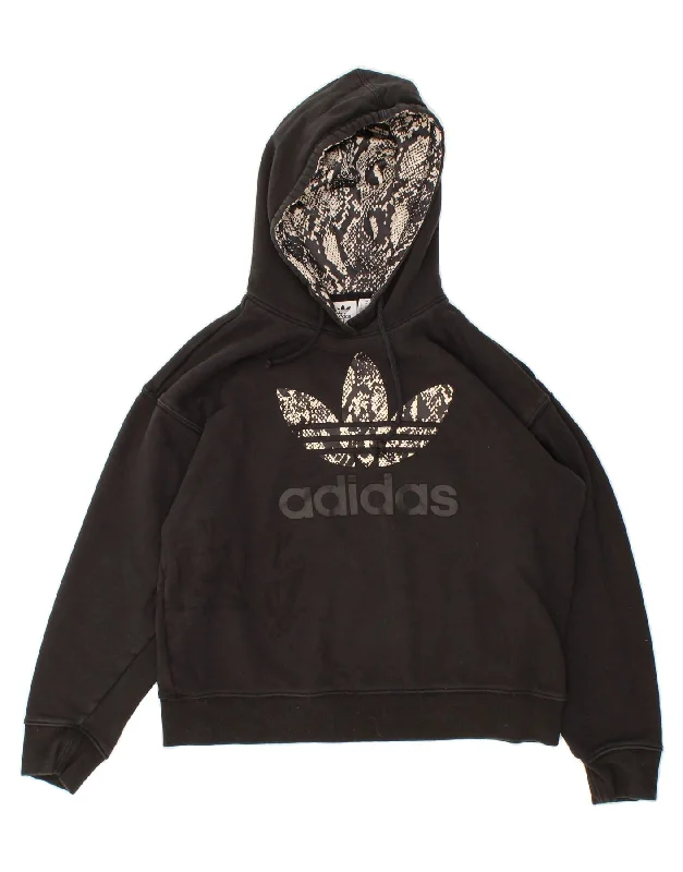 ADIDAS Womens Oversized Graphic Hoodie Jumper UK 10 Small Black Cotton