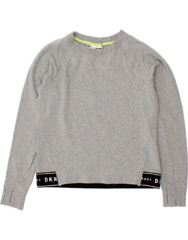 Online Only DKNY Womens Oversized Crop Sweatshirt Jumper UK 6 XS Grey Colourblock