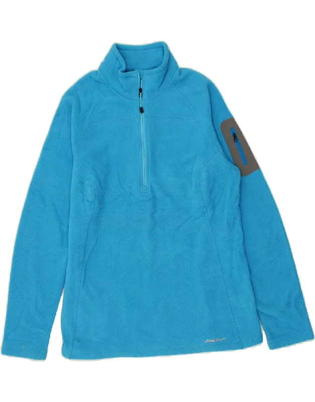 Discount Extravaganza EDDIE BAUER Womens Zip Neck Fleece Jumper UK 16 Large Blue Polyester