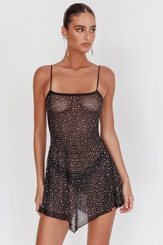 Mega Sale Moon Walker Sheer Rhinestone Mini Dress Black