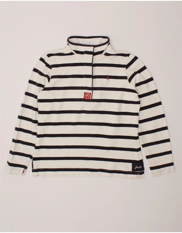 Don't Wait JOULES Womens Button Neck Sweatshirt Jumper UK 12 Medium White Striped