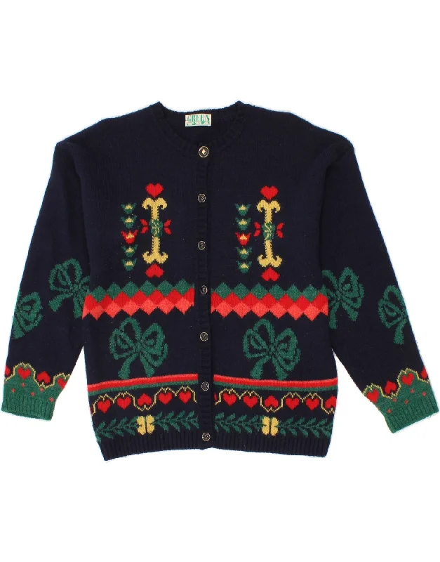 Discount Extravaganza VINTAGE Womens Graphic Cardigan Sweater UK 14 Medium Navy Blue Fair Isle Discount Extravaganza VINTAGE Womens Graphic Cardigan Sweater UK 14 Medium Navy Blue Fair Isle