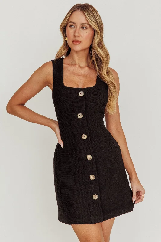 Savings Spectacular Celina Buttoned Knit Mini Dress Black