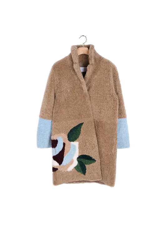 Special Price Manteau en peau retournée avec fleurs
