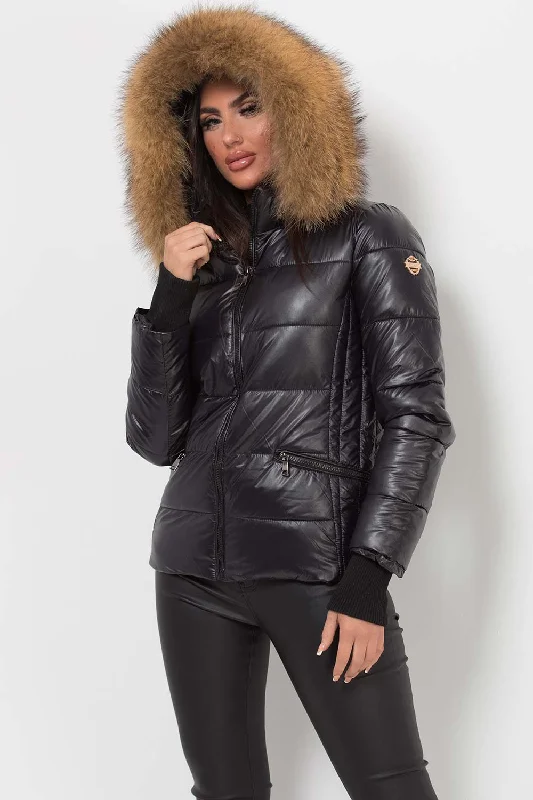 Super Bargain Black Puffer Jacket With Real Fur Hood
