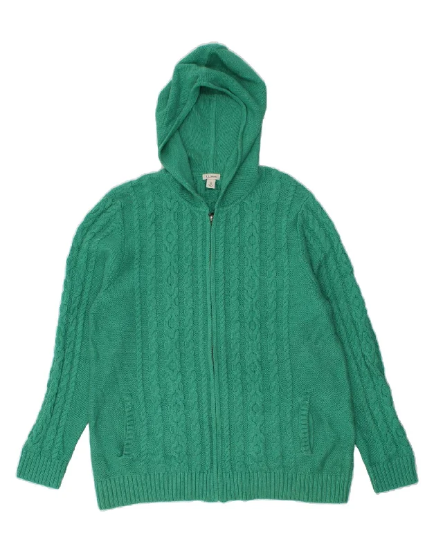 L.L.BEAN Womens Hooded Cardigan Sweater UK 18 XL Green Wool