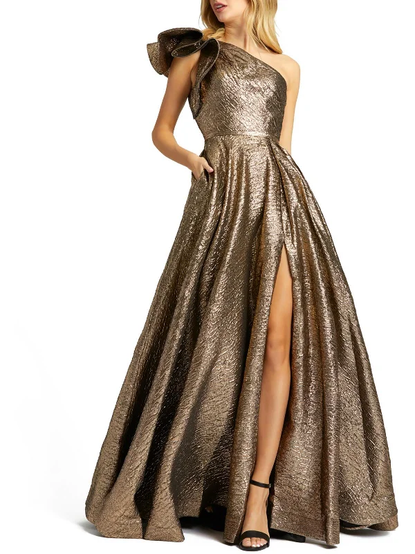 Womens Metallic Brocade Evening Dress