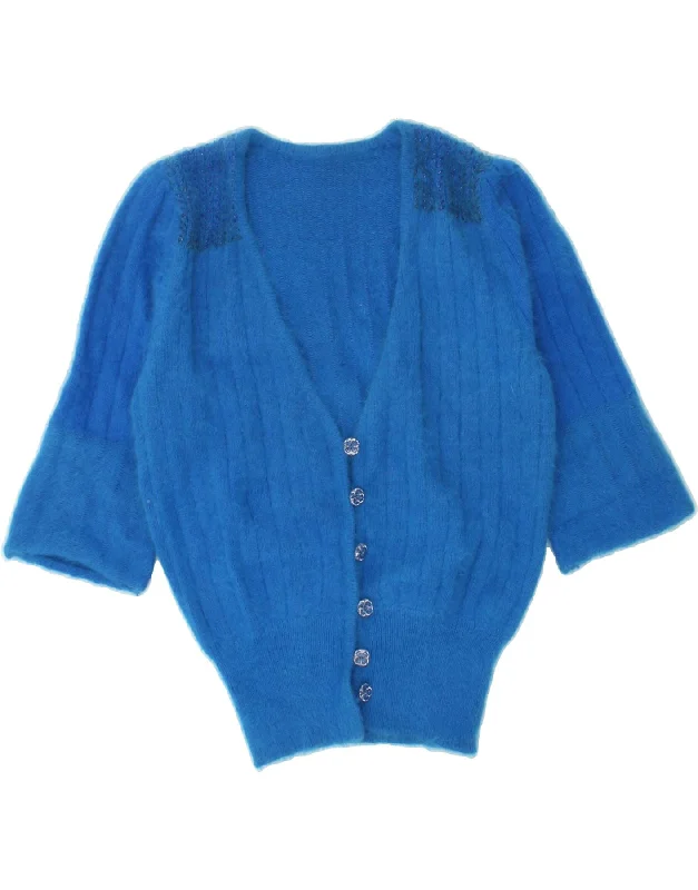 Online Only VINTAGE Womens 3/4 Sleeve Cardigan Sweater UK 14 Medium Blue