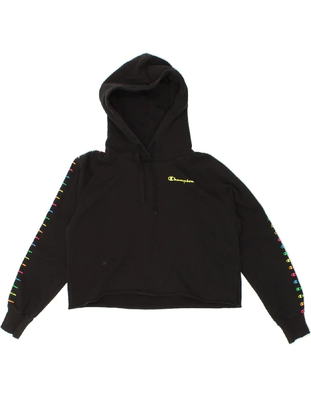 YEAR-End Clearance CHAMPION Womens Oversized Crop Hoodie Jumper UK 10 Small Black