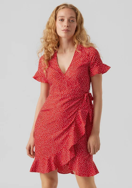Instant Savings Vero Moda Polka Dot Wrap Mini Dress, Goji Berry