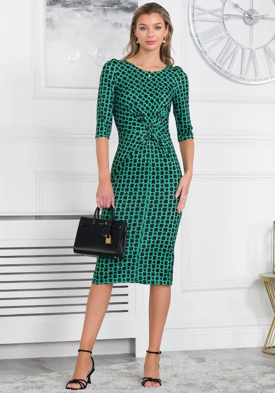 Jolie Moi Qyara Twist Waist Geo Print Dress, Green