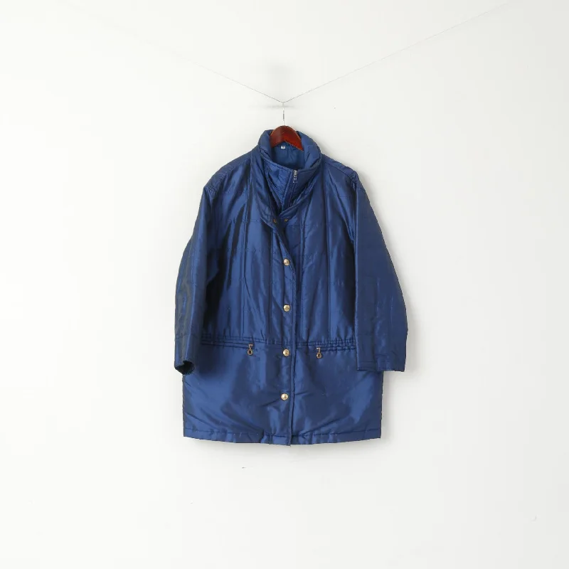 Special Discount Gira Puccino Women 38 M Jacket Navy Shiny Vintage Oversize Quilted Full Zipper Retro Top