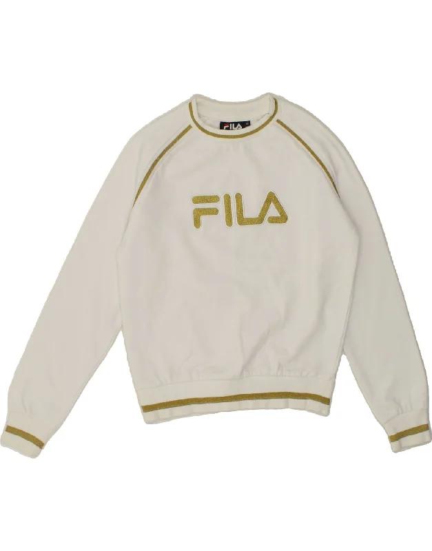 Extra Discounts FILA Womens Oversized Graphic Sweatshirt Jumper UK 6 XS White Cotton Extra Discounts FILA Womens Oversized Graphic Sweatshirt Jumper UK 6 XS White Cotton