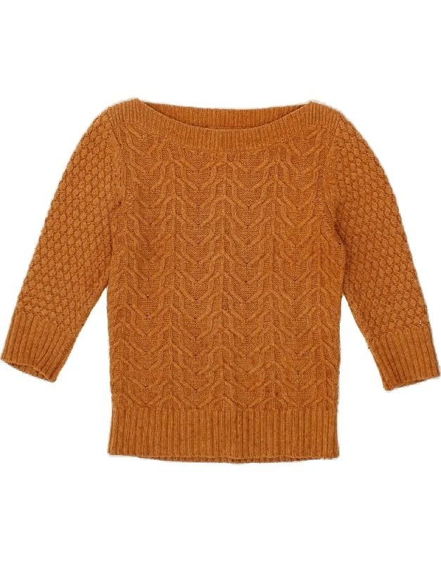 Final Markdown MONSOON Womens Crop 3/4 Sleeve Boat Neck Jumper Sweater UK 10 Small Brown