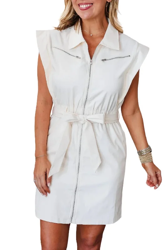 Amazing Deals Muscle Shoulder Utility Dress In Ecru
