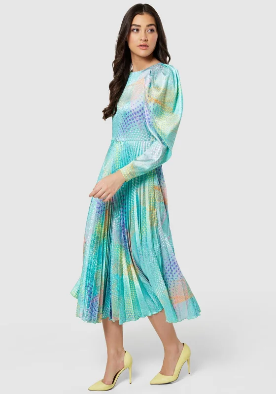 Final Clearance Closet London Marble Print A-Line Pleated Midi Dress, Mint Green